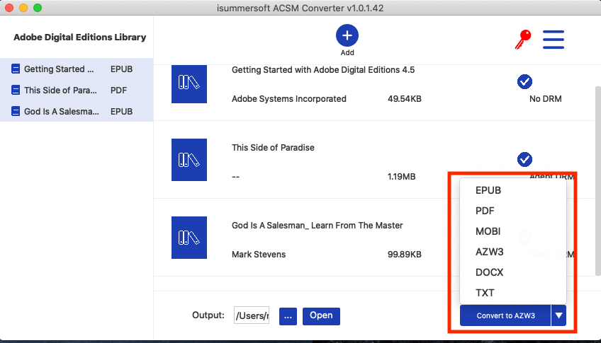 convert acsm to epub/pdf