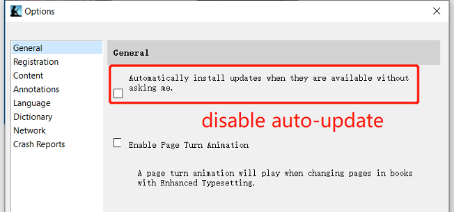 disable auto-update for kindle