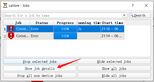 show calibre job details