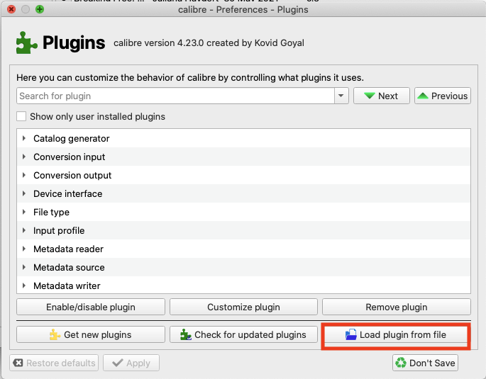 load calibre dedrm plugin