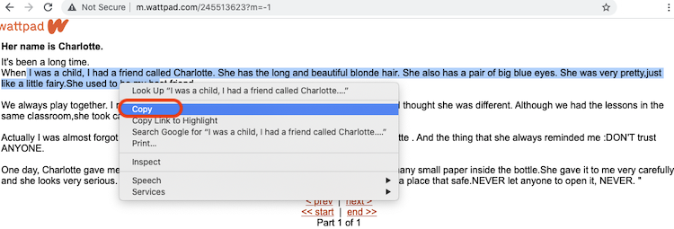 copy text from wattpad mobile mode
