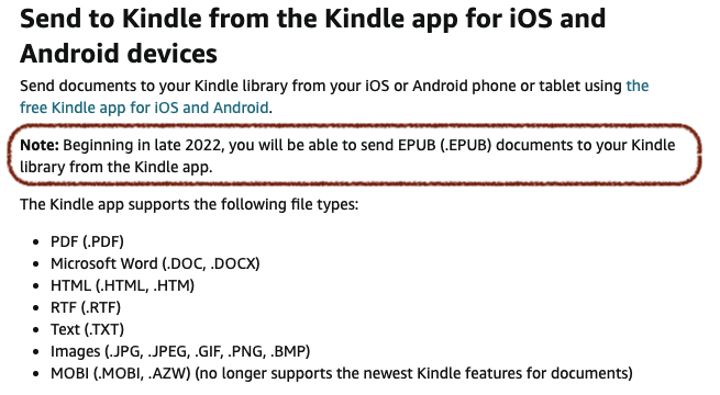 use kindle android ios app to send epubs