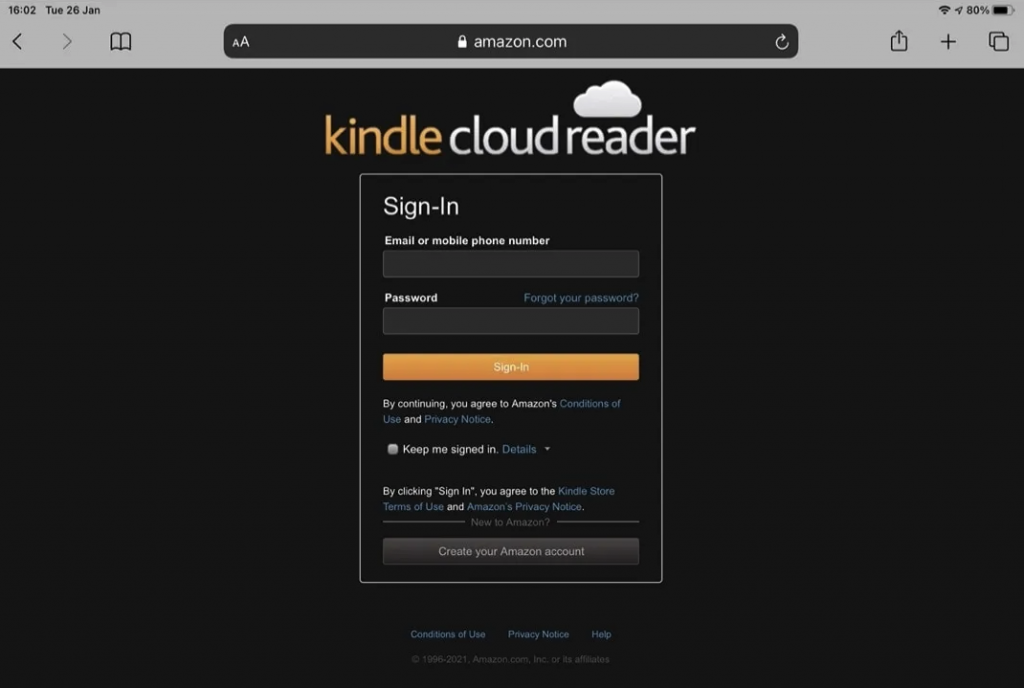 log in kindle cloud reader ipad
