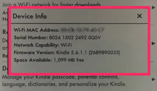 kindle serial number on kindle device